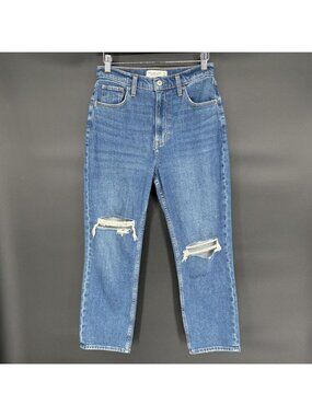 Abercrombie Curve Love Ultra High Rise Ankle Straight Jean 27 Distressed Cropped